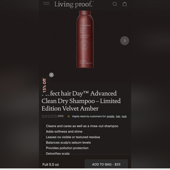 Pack Of 6 Living Proof Perfect Hair Day Dry Shampoo - Limited Edition Rich Amber - Picture 4 of 4